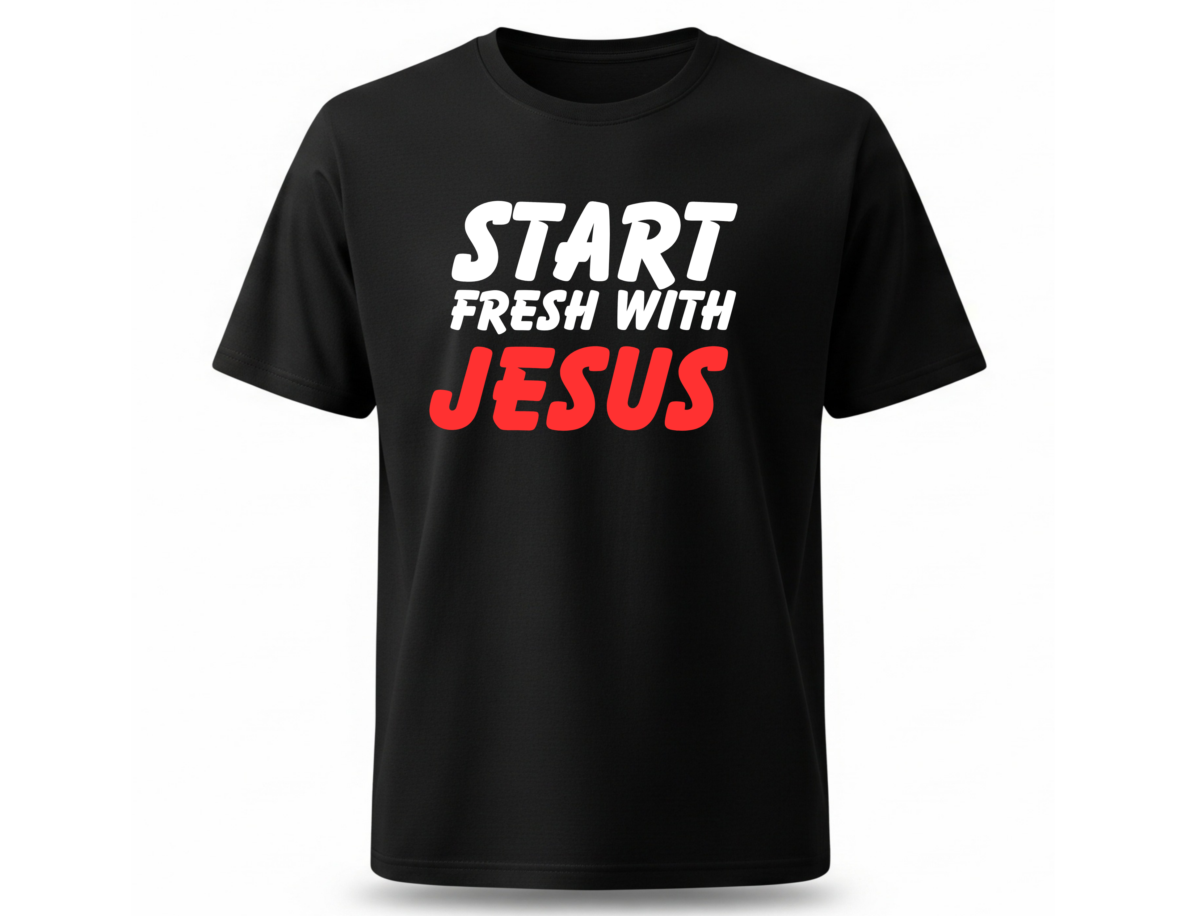 Men’s “Start Fresh With Jesus” Christian T-Shirt – Romans 10:9-10