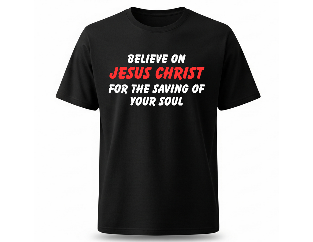 Men’s Salvation Message Christian T-Shirt – Believe & Confess Jesus Christ