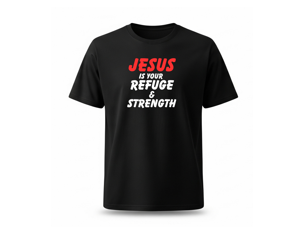 Psalm 46:1 Men’s Christian T-Shirt – Jesus Our Refuge & Strength
